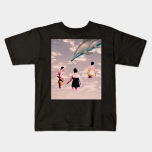 Swimming Above the Clouds with Dolphins Kids T-Shirt